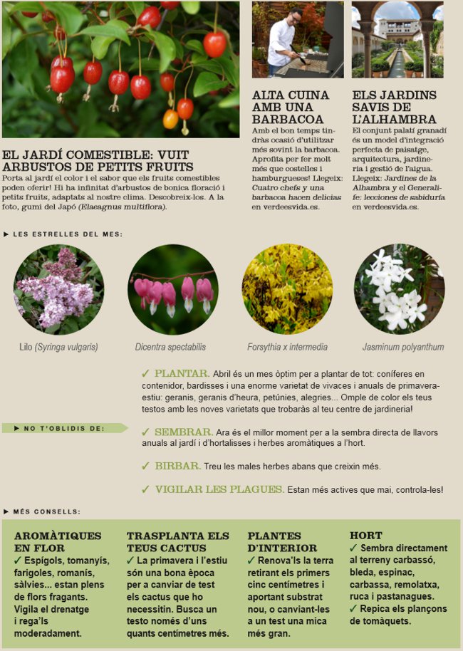 Agenda de l´Hort i Jardí d´Abril.